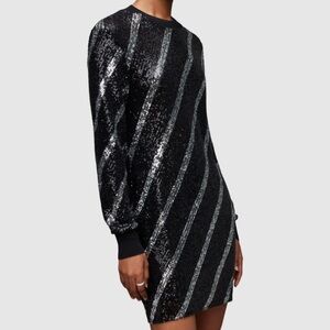 Like New All Saints Jules Sequined Dress Black Silver Generous Size XS